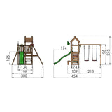 Legetårn Jungle Gym Teepee m/2-Swing Module 200 og grøn rutschebane
