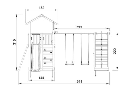 Legetårn Jungle Gym Sierra 2.1 m/2-Climb Module 220 og grøn rutschebane