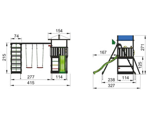 Legetårn Jungle Gym Hut, grundmalet sort, m/2-Climb Module 220 ekskl. rutschebane