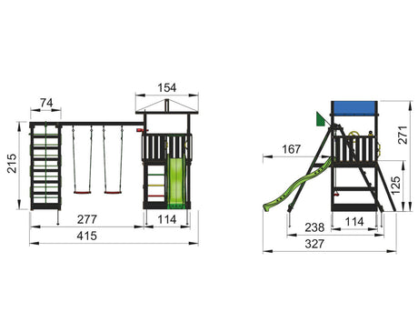 Legetårn Jungle Gym Hut, grundmalet sort, m/2-Climb Module 220 ekskl. rutschebane