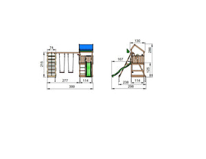 Legetårn Jungle Gym Home 2.1 m/2-Climb Module 220 og grøn rutschebane