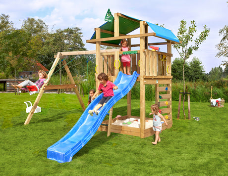 Legetårn Jungle Gym Fort 2.1 inkl. Swing Module og blå rutschebane