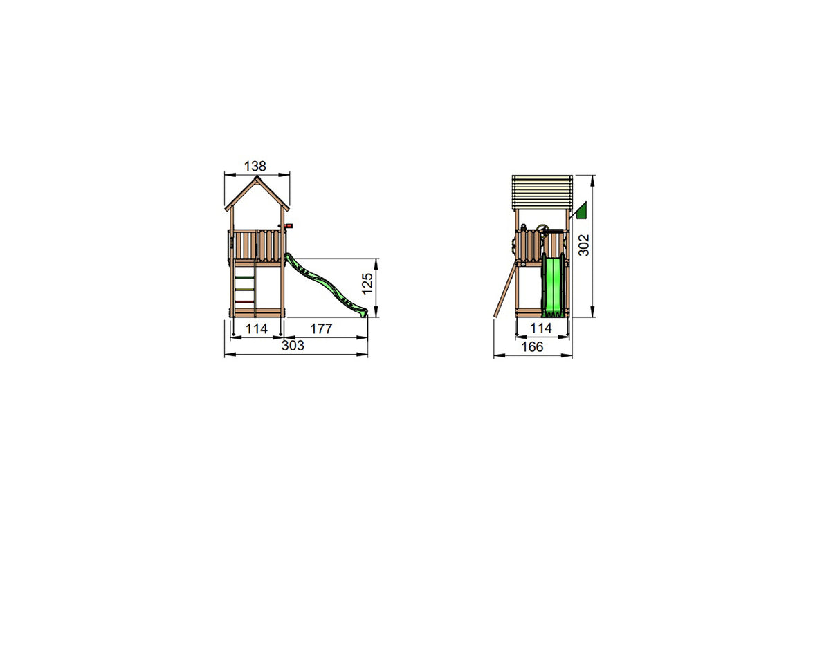 Legetårn Jungle Gym Club 2.1 m/grøn rutschebane