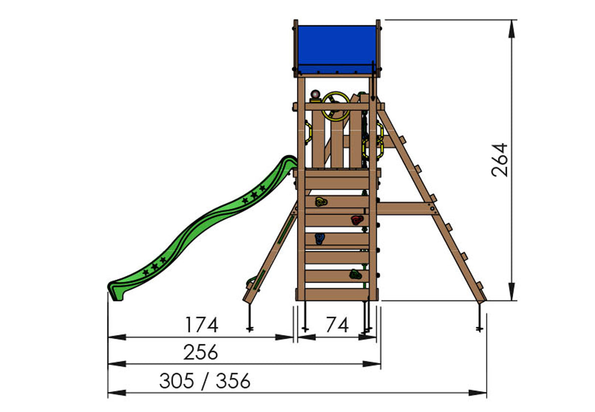 Legetårn Jungle Gym Patio m/2-Climb Module 200 og grøn rutsjebane