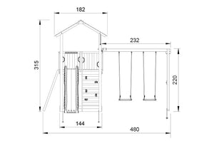 Legetårn Jungle Gym Sierra 2.1 m/Swing Module 220 og gul rutschebane