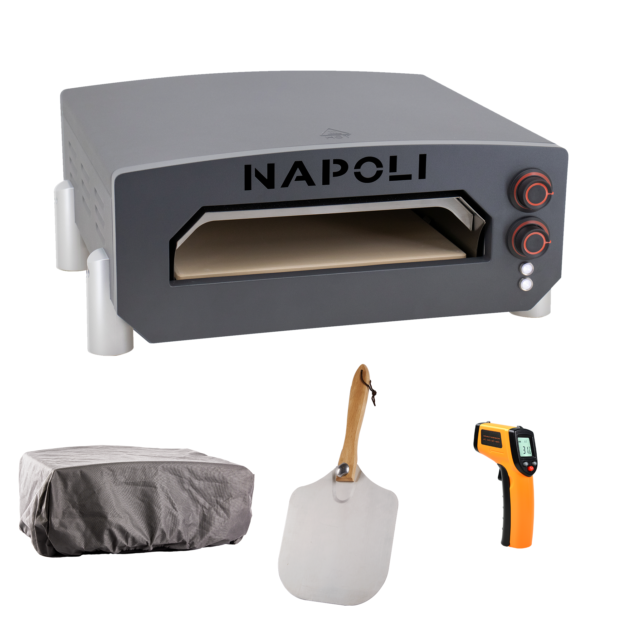 NAPOLI 13” elektrisk pizzaovn - cover, pizzaspade og infrarød termometer