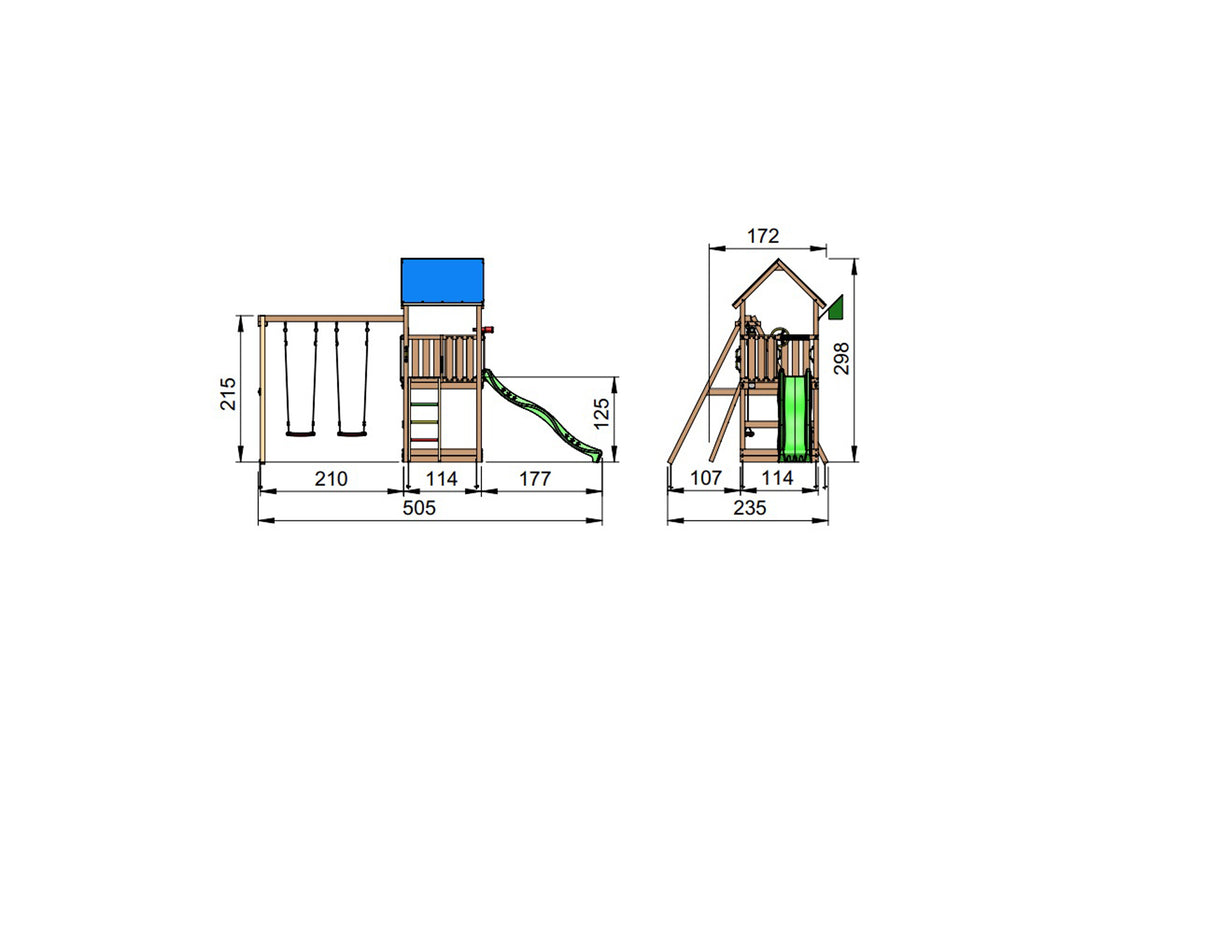 Legetårn Jungle Gym Castle 2.1 m/2-Swing Module 220 ekskl. rutschebane