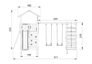 Legetårn Jungle Gym Sierra 2.1 m/2-Climb Module 220 og gul rutschebane