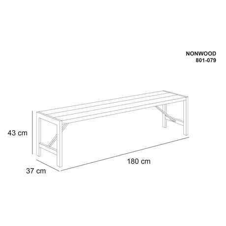 Bænk H-model 180 cm. nonwood antracit og galv. stel