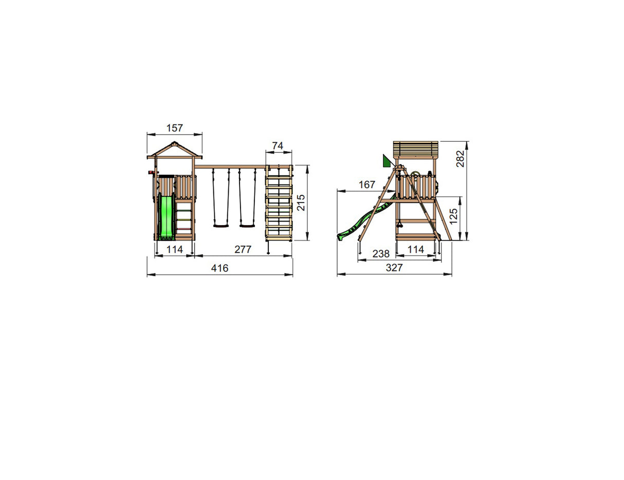 Legetårn Jungle Gym House 2.1 m/2-Climb Module 220 ekskl. rutschebane