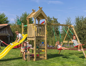 Legetårn Jungle Gym Teepee m/2-Swing Module 200 og gul rutschebane