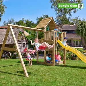 Legetårn Jungle Gym Cubby m/2-Swing Module 220 og gul rutschebane