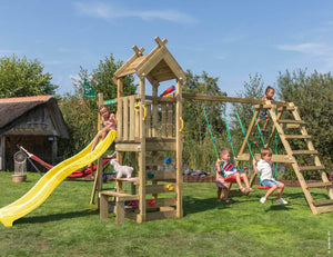 Legetårn Jungle Gym Teepee m/2-Climb Module 200 og gul rutschebane