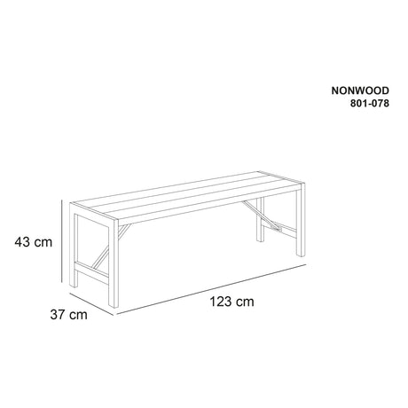Bænk H-model 123 cm. nonwood antracit og galv. stel