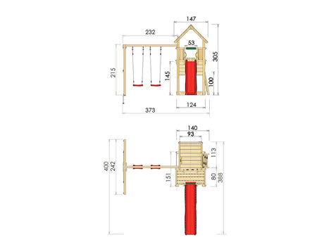 Legetårn Jungle Gym Cubby m/2-Swing Module 220 ekskl. rutschebane