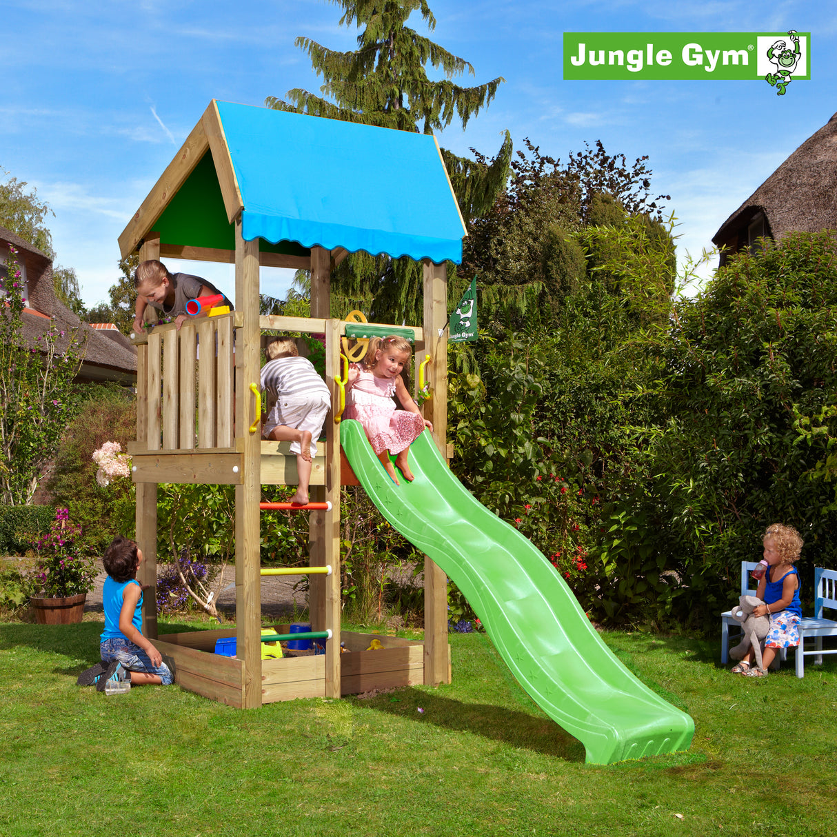 Legetårn Jungle Gym Home 2.1 m/grøn rutschebane