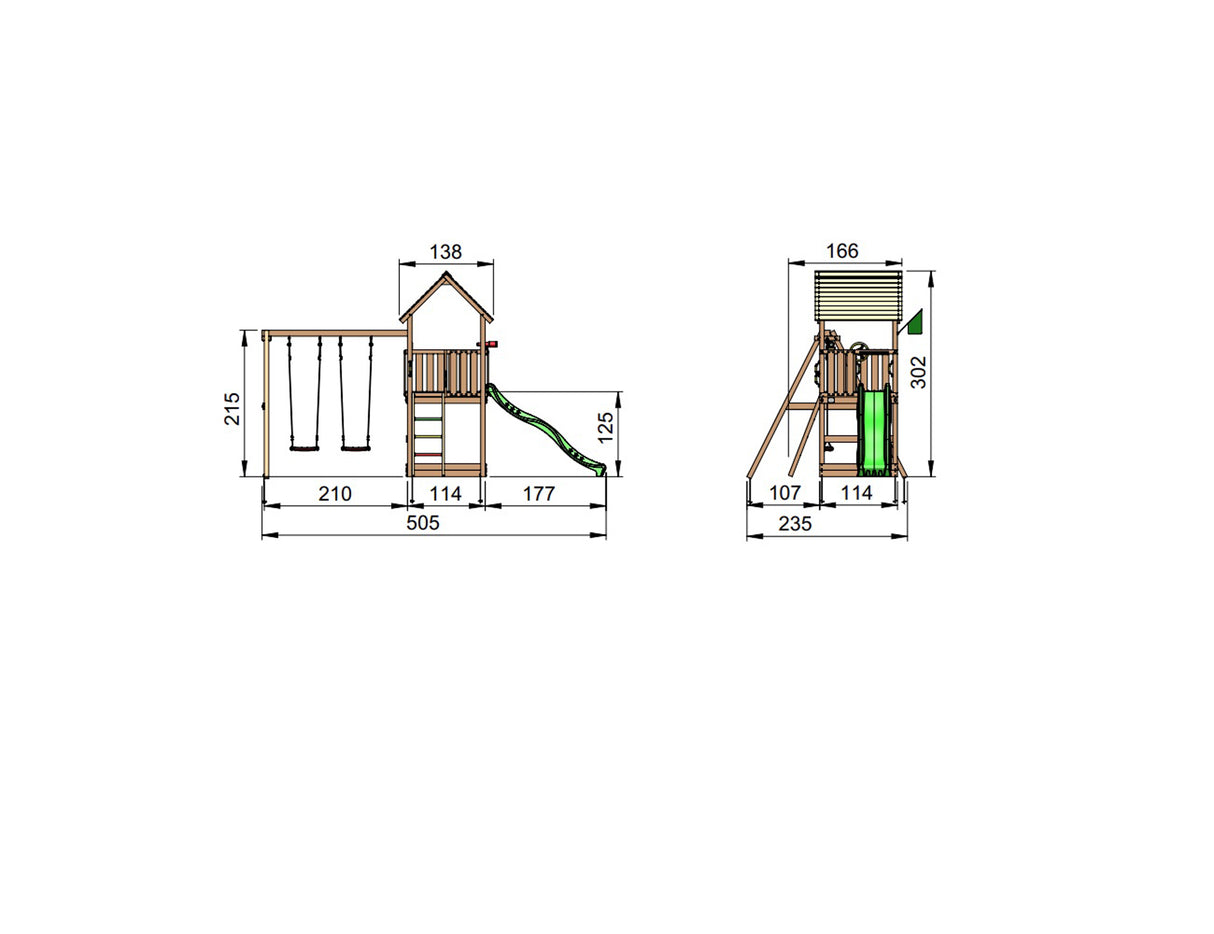 Legetårn Jungle Gym Club 2.1 m/2-Swing Module 220 ekskl. rutschebane