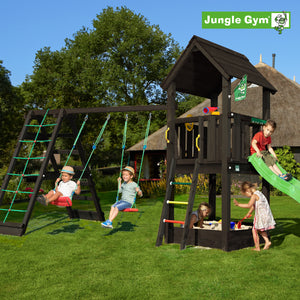 Legetårn Jungle Gym Club, grundmalet sort, w/2-Climb Module 220 og grøn rutschebane