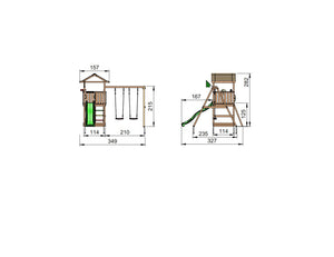 Legetårn Jungle Gym House 2.1 m/2-Swing Module 220 og grøn rutschebane