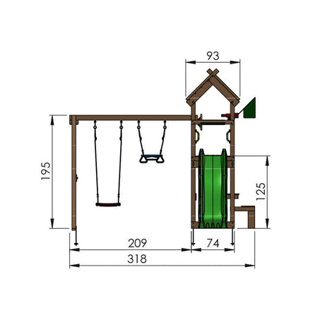 Legetårn Jungle Gym Totem m/2-Swing Module 200 og rød rutschebane