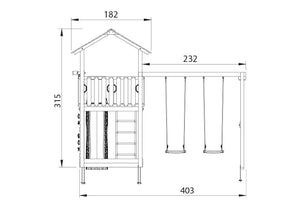 Legetårn Jungle Gym Chalet 2.1 m/2-Swing Module 220 og grøn rutschebane