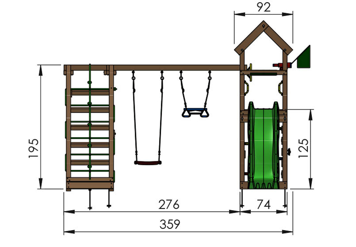 Legetårn Jungle Gym Patio m/2-Climb Module 200 og grøn rutsjebane
