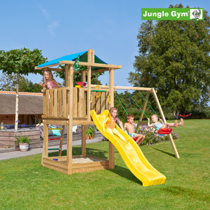 Legetårn Jungle Gym Hut 2.1 m/2-Swing Module 220 og gul rutschebane