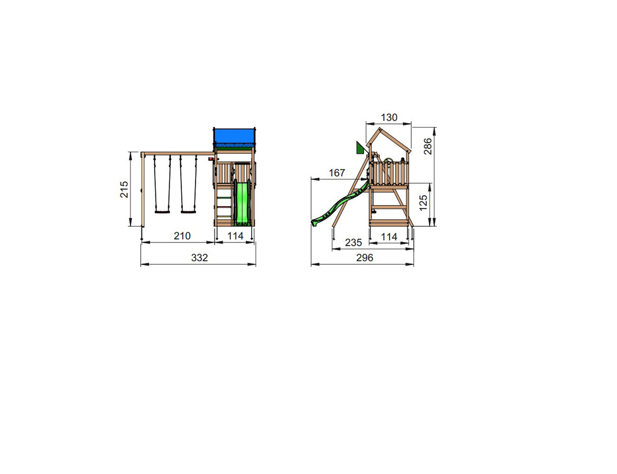 Legetårn Jungle Gym Home 2.1 m/2-Swing Module 220 ekskl. rutschebane