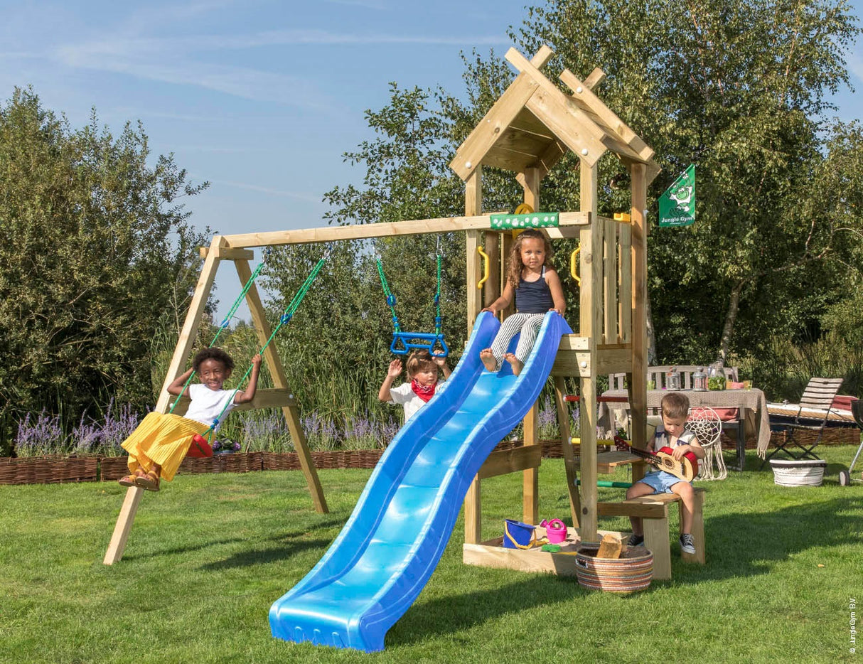 Legetårn Jungle Gym Totem w/2-Swing Module 200 og blå rutschebane