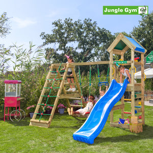 Legetårn Jungle Gym Patio m/2-Climb Module 200 og blå rutsjebane