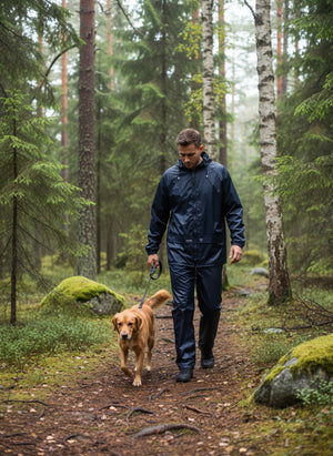 Regnsæt med jakke og bukser i polyester kvalitet - Navy