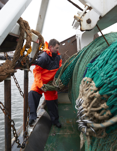 Fiskeanorak i ekstra kraftig PVC kvalitet - Hi-Vis Orange / Navy