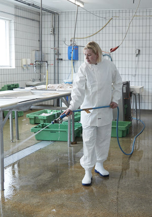 Rengøringsoveralls i kraftig PU kvalitet - Hvid