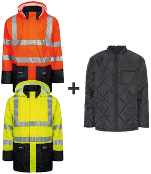 Hi-Vis vinterjakke i PU kvalitet - Saturn Gul / Navy