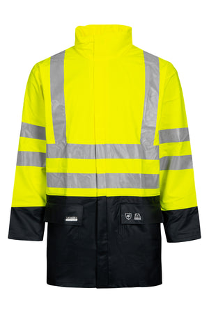 Hi-Vis regnjakke i PU kvalitet - Saturn Gul / Navy