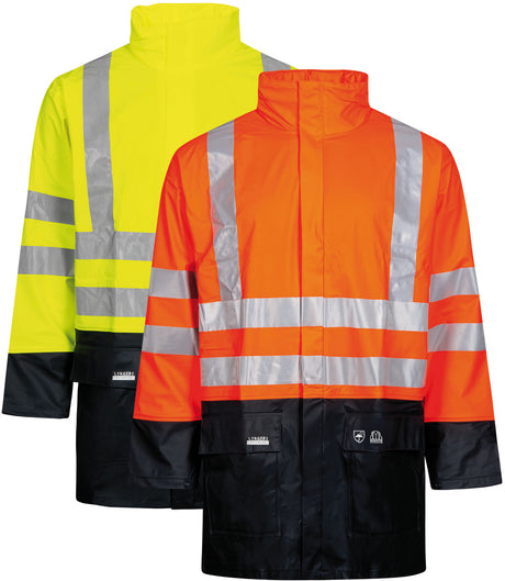 Hi-Vis regnjakke i PU kvalitet - Saturn Gul / Navy
