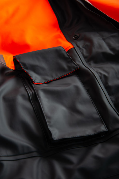 Hi-Vis vinterkedeldragt i PU kvalitet med quiltet foer - Hi-Vis Orange / Navy