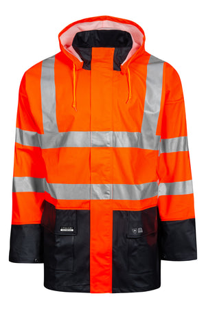 Hi-Vis regnjakke i PU kvalitet - Hi-Vis Orange / Navy