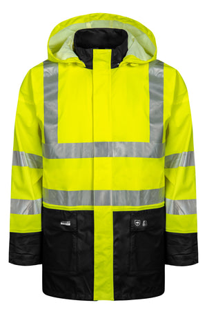Hi-Vis regnjakke i PU kvalitet - Saturn Gul / Navy