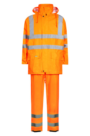 Hi-Vis regnsæt med jakke og bukser i polyester kvalitet - Hi-Vis Orange