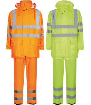 Hi-Vis regnsæt med jakke og bukser i polyester kvalitet - Saturn Gul