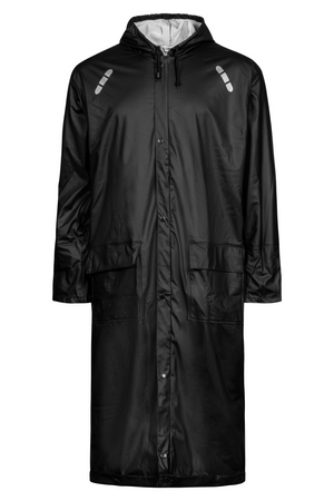Regnjakke i PU kvalitet, 125 cm lang - Sort