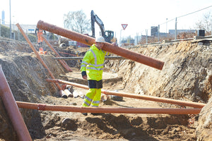 Hi-Vis regnjakke i PU kvalitet, 100 cm lang - Saturn Gul / Navy