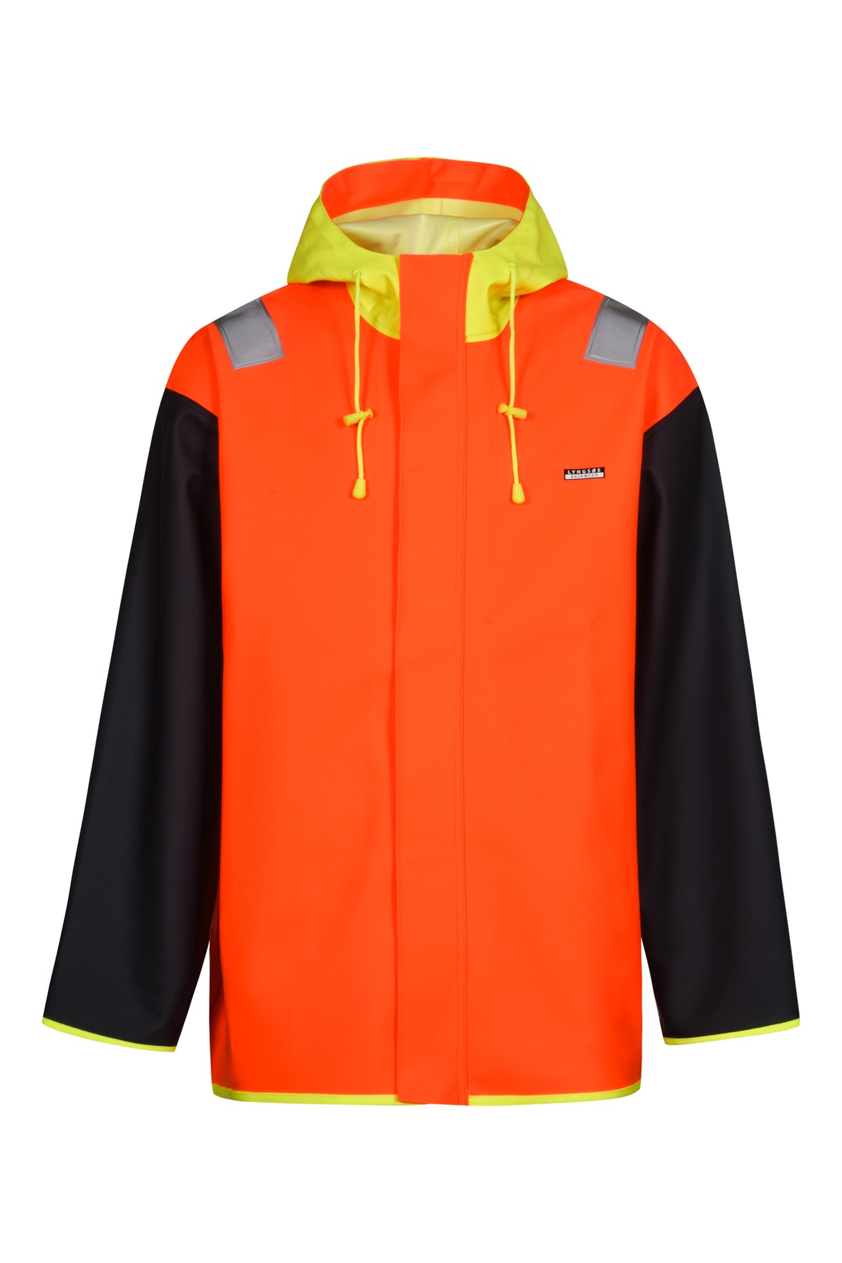 Fiskejakke i ekstra kraftig PVC kvalitet - Hi-Vis Orange / Navy