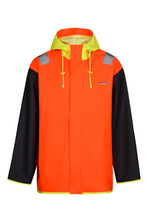 Fiskejakke i ekstra kraftig PVC kvalitet - Hi-Vis Orange / Navy
