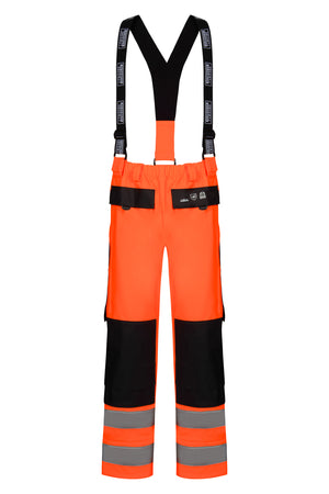 Hi-Vis regnbukser i kraftig PU/PVC kvalitet - Hi-Vis Orange / Navy