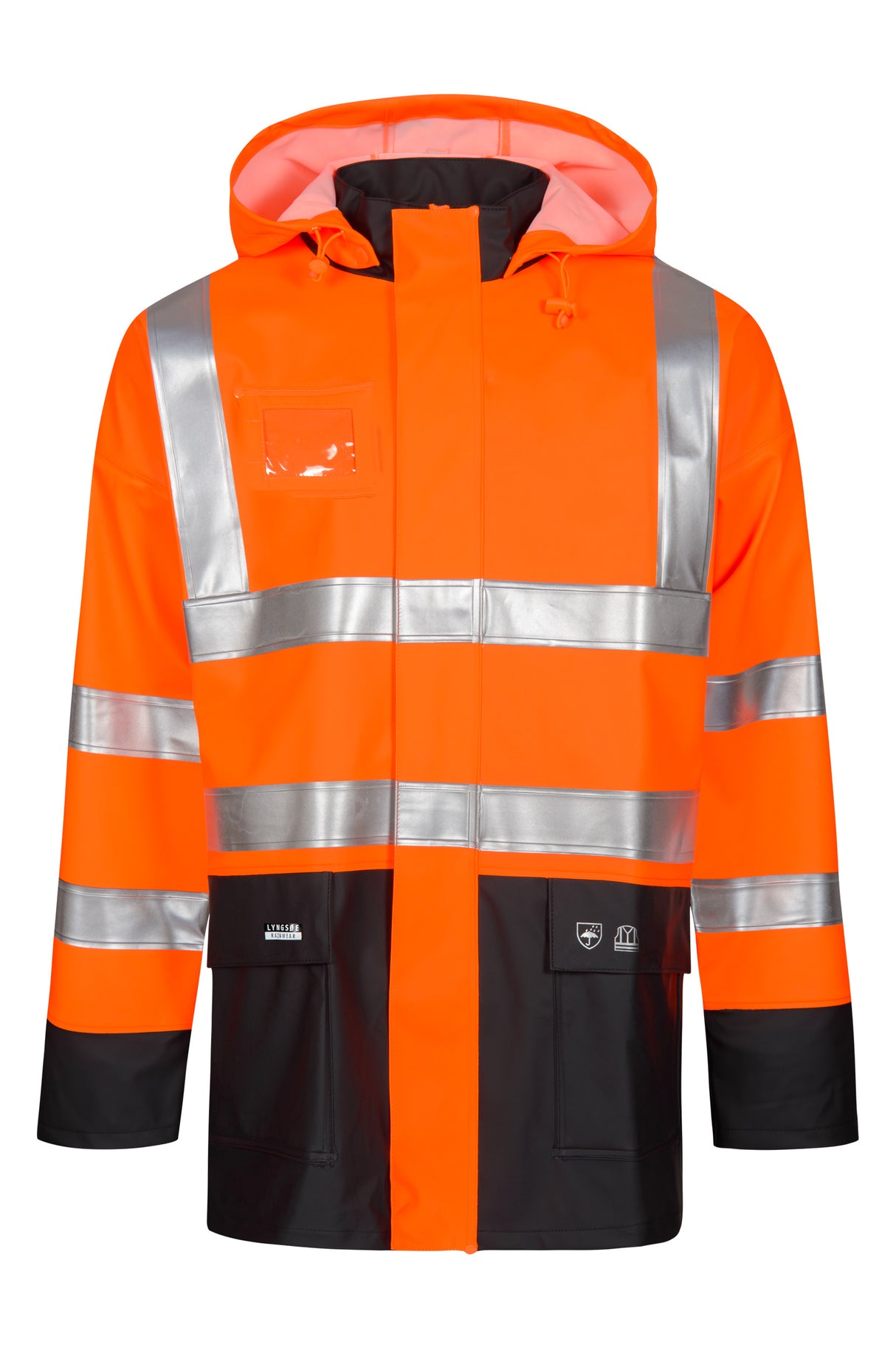 Hi-Vis regnjakke i kraftig PU/PVC kvalitet - Hi-Vis Orange / Navy