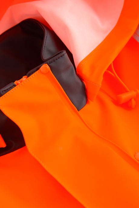 Hi-Vis regnjakke i kraftig PU/PVC kvalitet - Saturn Gul / Navy