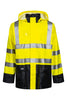 Hi-Vis regnjakke i kraftig PU/PVC kvalitet - Saturn Gul / Navy
