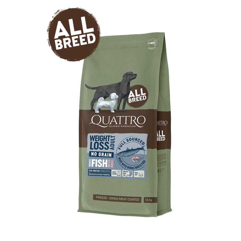 Super premium hundefoder -  kornfri alle racer Adult vægttab, hvidfisk & Krill